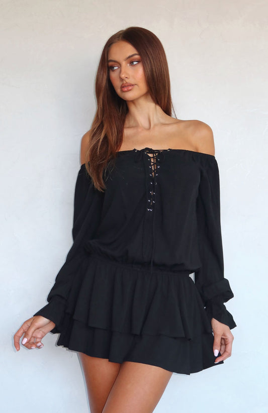 Let Me Long Sleeve Mini Dress Black